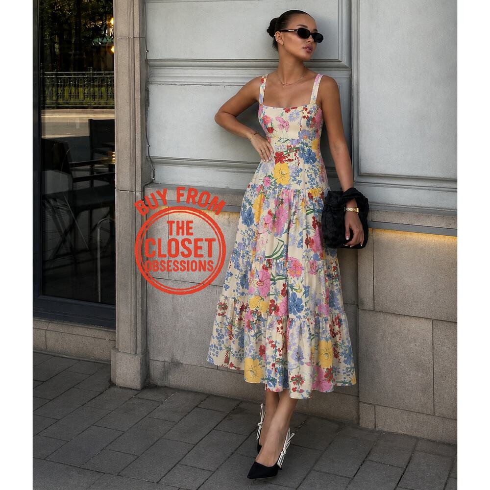 Zara NWT Floral Cotton Midi Dress Sold Out Blogger Favorite Vacation M L - Picture 10 of 16